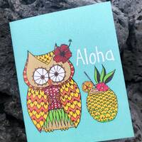 Ms Lu-Owl Greeting Card Aloha Mai Tai Hula Hooter Blank Notecard