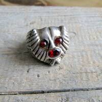 Silver Ring with Garnet from India | Owl Shaped Ring | Ethnic jewelry