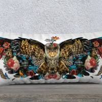 Owl winged on white velvet throw pillow case, lumbar pillow case, bohemian, boho throw pillow, soft 