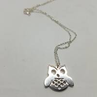 Sterling Silver Owl Necklace: Hand Sewn Bird Pendant