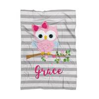 Personalized Owl Blanket - Gray Stripes Owl Soft Throw Decor, Kids Little Pink Bird Owl Blanket, You