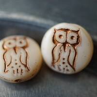 FREE SHIPPING Ivory Owl, Owl Beads, Czech Beads, Beads, 49-2sa