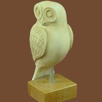 Sculptured Greek Owl Ancient Bronze Sculpture Art Collectible Greek Museum Inspired Copy Verdigris P