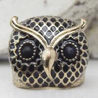 Large Vintage Owl Ring Gold Tone And Enamel With Black Stone Eyes Size 6.5 Beautiful Design