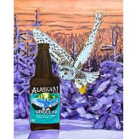 Alaskan Brewing Spruce IPA, White Owl Painting, Animals Drinking Beer, Alaska Beer Art, Alaska Winte
