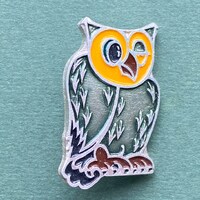 OWL pin. Vintage collectible childrens soviet pin badge. Fairy tale characters / Made in USSR, 1980s