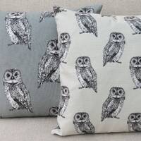 Owl Print Grey or Cream Cotton Cushion Cover 17" with Zip