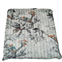 Owl Print Kantha Bed Cover: Handmade Indian Cotton Quilt (90x108 Inch)