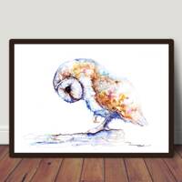 Barn owl watercolour print