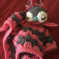 Adorable Owl Lovey Blanket in Charcoal Heather Grey and Bubblegum Pink