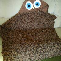 Owl Blanket, Hooded Owl Blanket, Crochet Owl Blanket, handmade, owl gift, owl lover, adult throw, cu