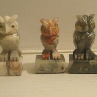 Set of Five Soapstone Owl Figurine Set 2.25"h