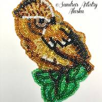 Alaska Beaded Baby Owl-3-1/4 L x 2-1/4 W" in Czech Glass Beads