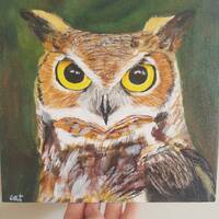 Great horned owl painting