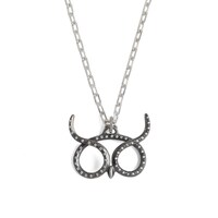 Oxidized Sterling Silver Owl Necklace, Diamond Accent, Handmade