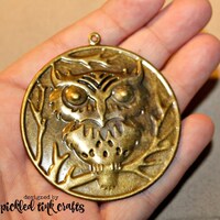 Owl Pendant, Embossed, Iron, Antique Bronze Color, 2 1/4 inches, 1 piece