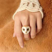 Lucky Barn Owl Ring , Barn owl , Owl Lover ,  MOONLIGHT VALLEY