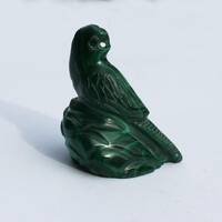 80s hand carved malachite owl / sitting owl figure / malachite bird statue / 1980 Malachit eule / st