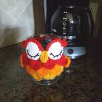 Handmade Flaming Owl Mug Cover - Crochet Coffee Cup Cozy, Owl Lover Gift, Reusable Mug Sleeve
