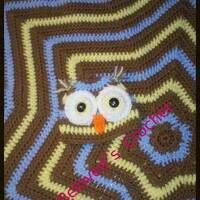 Brown, blue, and yellow Owl baby set. Newborn photo prop. Star baby blanket
