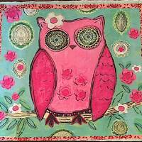 Pink Owl fabric block