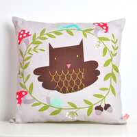 decorative throw pillow for kids room with owl in brown, by PinkNounou