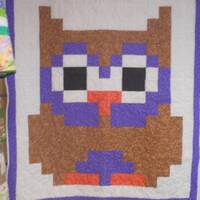 Handmade Owl Quilt: Cross Stitch Design, Purple & Brown, 57" x 62"