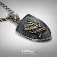 Original Ezi Zino | Owl Wings Brass & Sterling Silver 925 Shield Dog Tag Pendant