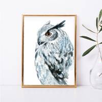 White owl print, snowy owl, owl hat, white owl decor, owl painting, owl poster, owl lover gift, owl 