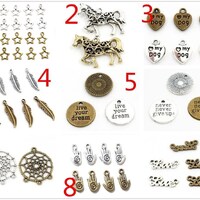 Antique Silver Bronze Plated Owl Feather Heart Handmade Charms Pendant DIY Jewelry Making Supplies f