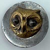 Small Victorian Owl Cut Steel Metal Antique Picture Button Bird Old Pictorial