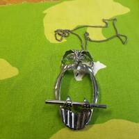 Vintage Silvertone Unusual Spooky Owl Necklace Kitsch Chic Boho Piece