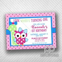 Owl Birthday Invitation - Owl Birthday Party - Whoos turning One - 1st Birthday Invitation