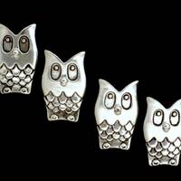 4 Large Silver Metal Owl, Bird, Nature, Woodsy Buttons Black Accents Finely Detailed