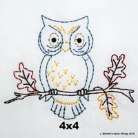 Vintage Owl on Branch with Leaves Machine Embroidery Design 4x4 AND 5x7, quick, looks hand-stitched,