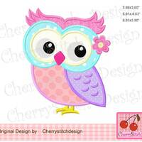 Owl applioque, Olw with flower Machine Embroidery Applique