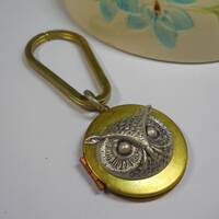 Owl Locket Keychain: Vintage Brass & Silver Photo Locket