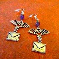 Amethyst Owl Post and Letter Harry Potter Inspired Bead Earrings