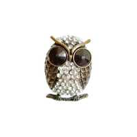 Charming Vintage Bronze Tone Owl Ring.  Clear and Black Rhinestone Accents. Nature Theme.  Bird Ring