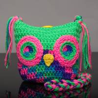 Owl Shoulder Bag - Bright Glow Mix - Green Pink Purple Blue - Bright Rainbow Stripe