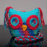 Owl Shoulder Bag - Heartfelt Blue Stripe - Red Blue Green Purple - Blue Rainbow Stripe