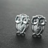 Handmade Sterling Silver Owl Stud Earrings - Silver Studs, Owl Studs, Woodland, Bird, Sarah Birt Jew