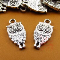 10 Owl Charms 18mm Wholesale Antiqued Silver Plated Animal Pendants SC0013019