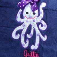 Personalized Towel-Ocopus applique name- custom towel-owl towel-great for beach, bath, Birthday Gift