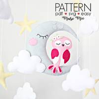 Owl Moon Baby Mobile Felt Sewing Pattern, PDF & SVG