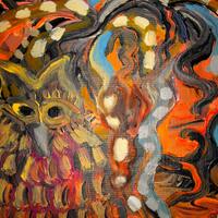 Fine Art Giclee Print, Owl, Hoot Owl, Orange, Multi Colored, Acrylic Painting by Robert Maitland, Ar