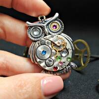 Steampunk owl  Vintage watch  Clockface pendant Clock mechanism Steampunk necklace Jewelry pendant R