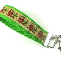 OWL fabric keyfob, Owl key chain, Owl wristlet