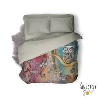 Owl Duvet Cover Bedding Colorful Boho Art Bohemian Bedroom Decor Owls Artwork Unique Original Mixed 