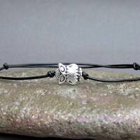 Tiny Owl Men's Bracelet, Silver Owl Charm, Leather Bracelet For Men, Gift for him, Bestfriend Br